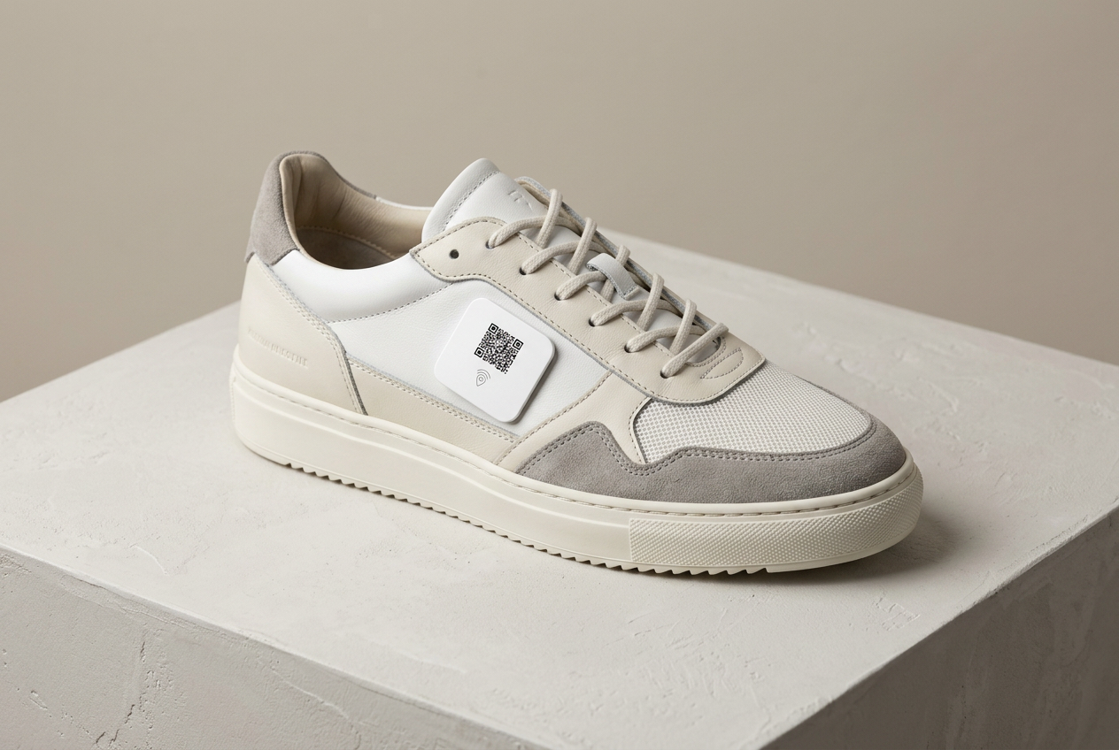FindTag GPS sticker applied to sneakers